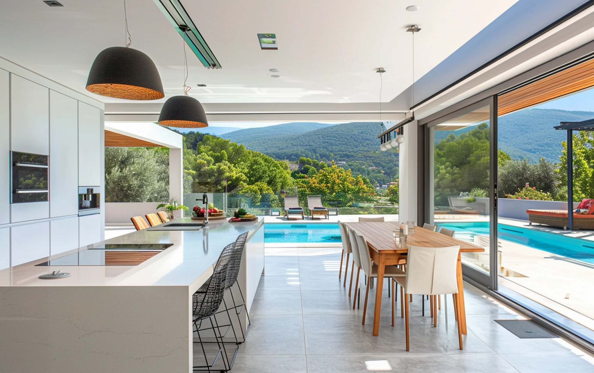 Villa avec vue panoramique à Hollywood Hills, cuisine ouverte sur la piscine